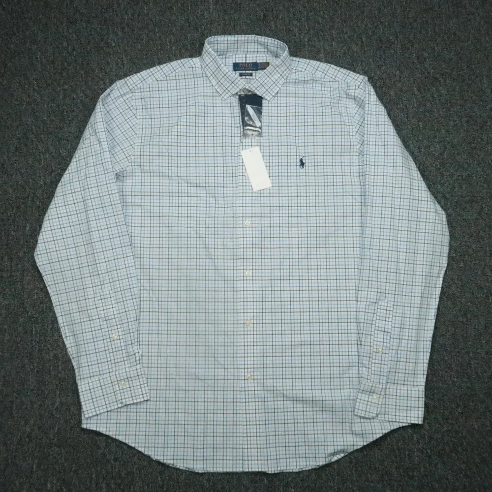 Polo Ralph Lauren Shirt Men XL White Blue Plaid Classic Stretch‎ Button Up NWT